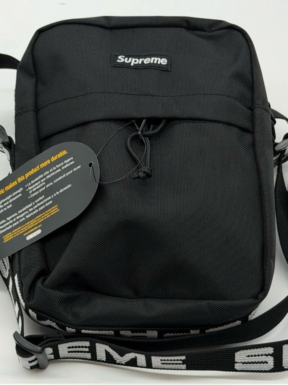 Supreme Black Compact Crossbody Messenger Bag with Branded Strap